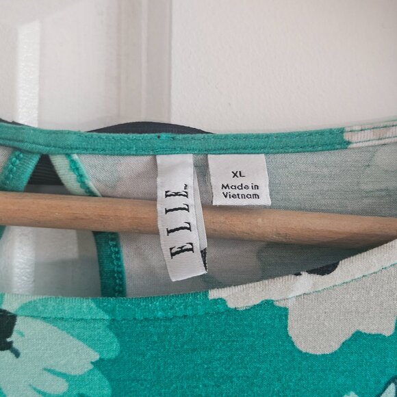 Elle Women's Top Size XL Green Floral Peplum Short Sleeve Bow Accent Office - Picture 3 of 11